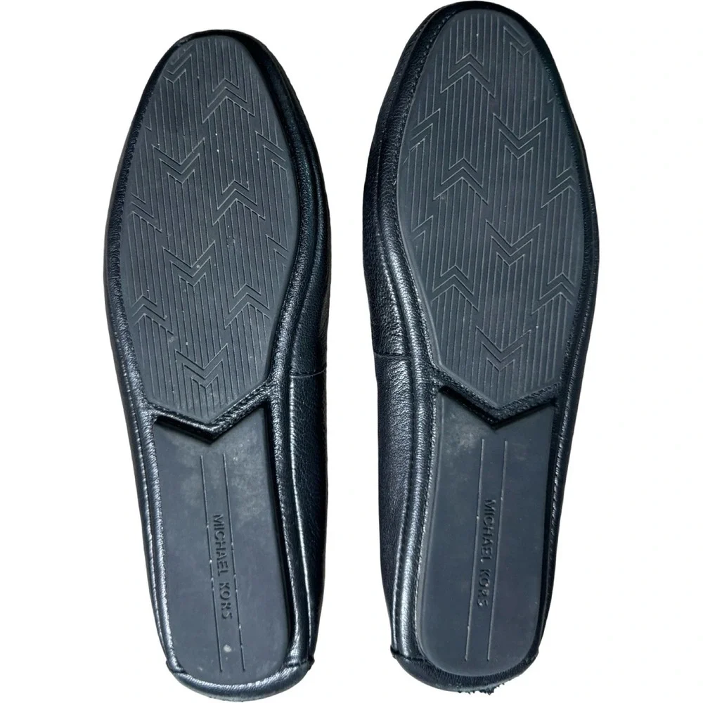 Michael Kors Fulton Moc Women 9 Black Good Quilted Leather Flats MK Logo Loafers